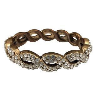 J.Crew Statement Bangle Antiqued Brass Rhinestone Braided Twist Cuff Bracelet